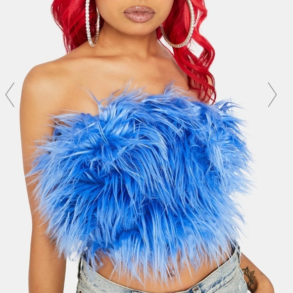 Dolls Kill Tops - NWT Hot Blue Faux Fur Tuve Top 😍